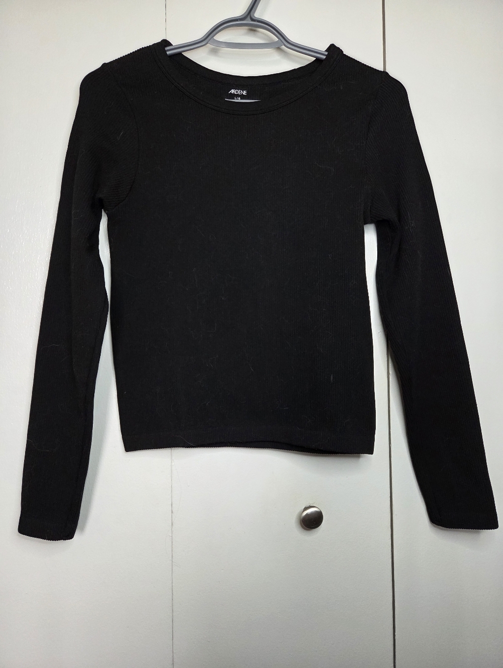 ☀️Ardene Women's L Black Ribbed Knit Long Sleeve Crewneck Soft Stretch Top